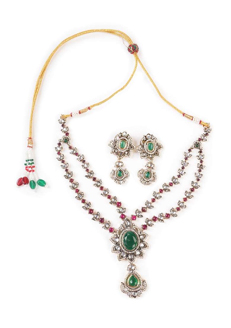 Gold Plated Cubic Zircon Studded Jewellery Set - Indya