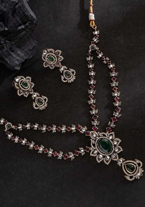 Gold Plated Cubic Zircon Studded Jewellery Set