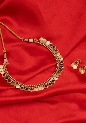 Gold Plated Stone Studded Jewellery Set