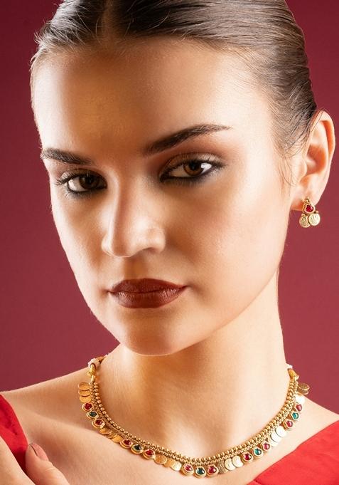 Gold Plated Stone Studded Jewellery Set
