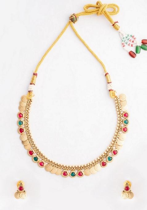 Gold Plated Stone Studded Jewellery Set