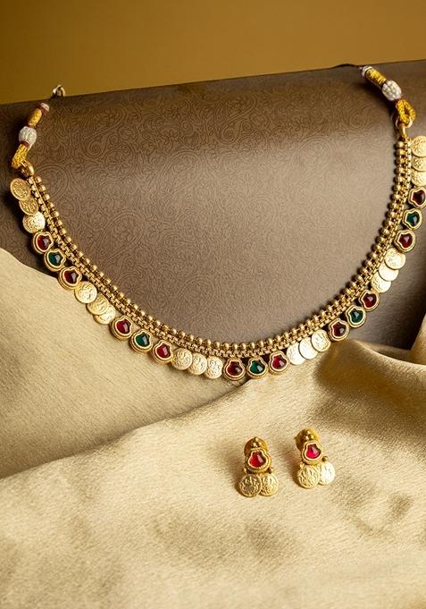 Gold Plated Stone Studded Jewellery Set