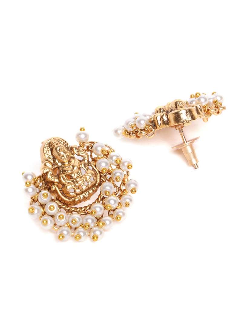 Gold Plated Stones Studded and Beaded Necklace and Earrings - Indya