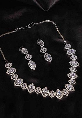 Silver Plated Solitaire Studded Jewellery Set