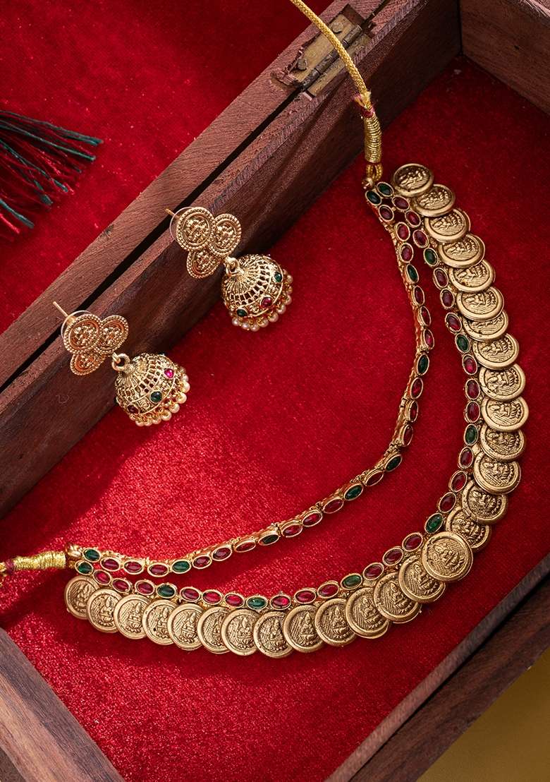 Gold Plated Stones Studded Jewellery Set - Indya