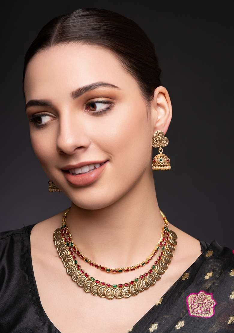 Gold Plated Stones Studded Jewellery Set - Indya