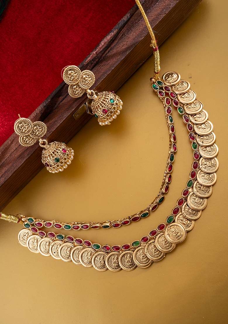 Gold Plated Stones Studded Jewellery Set - Indya