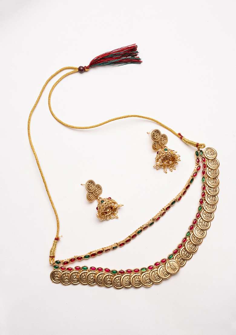 Gold Plated Stones Studded Jewellery Set - Indya