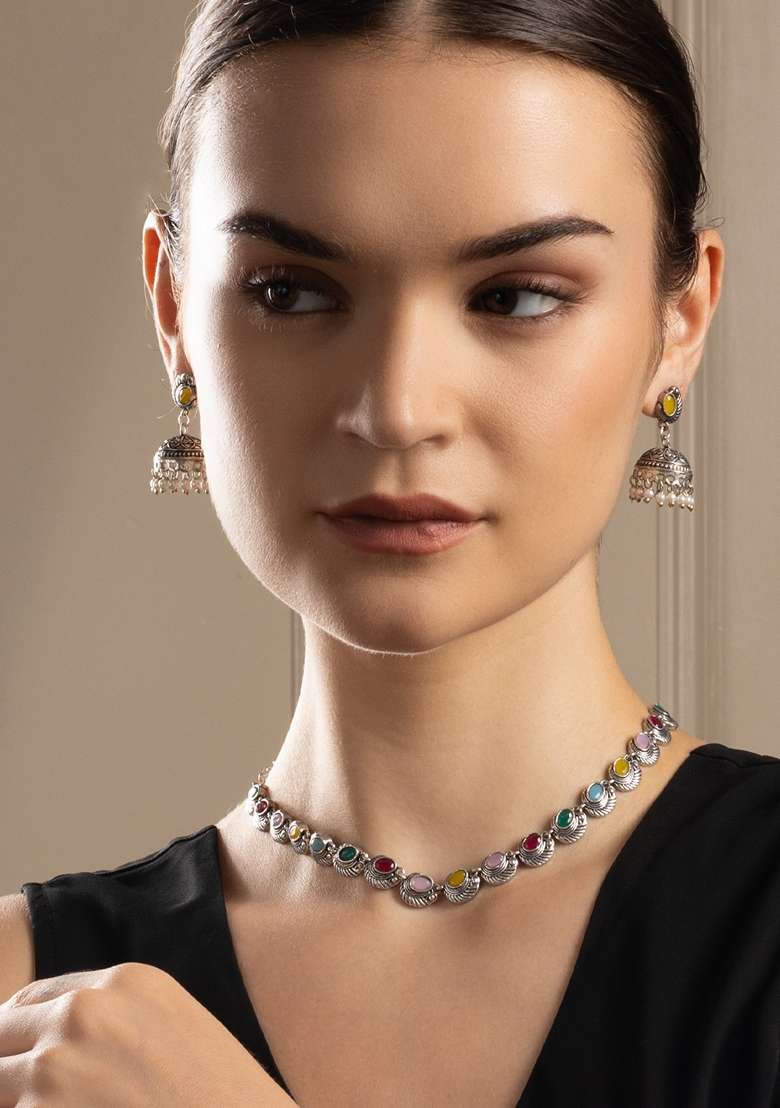Stones Studded and Beaded Jewellery Set - Indya