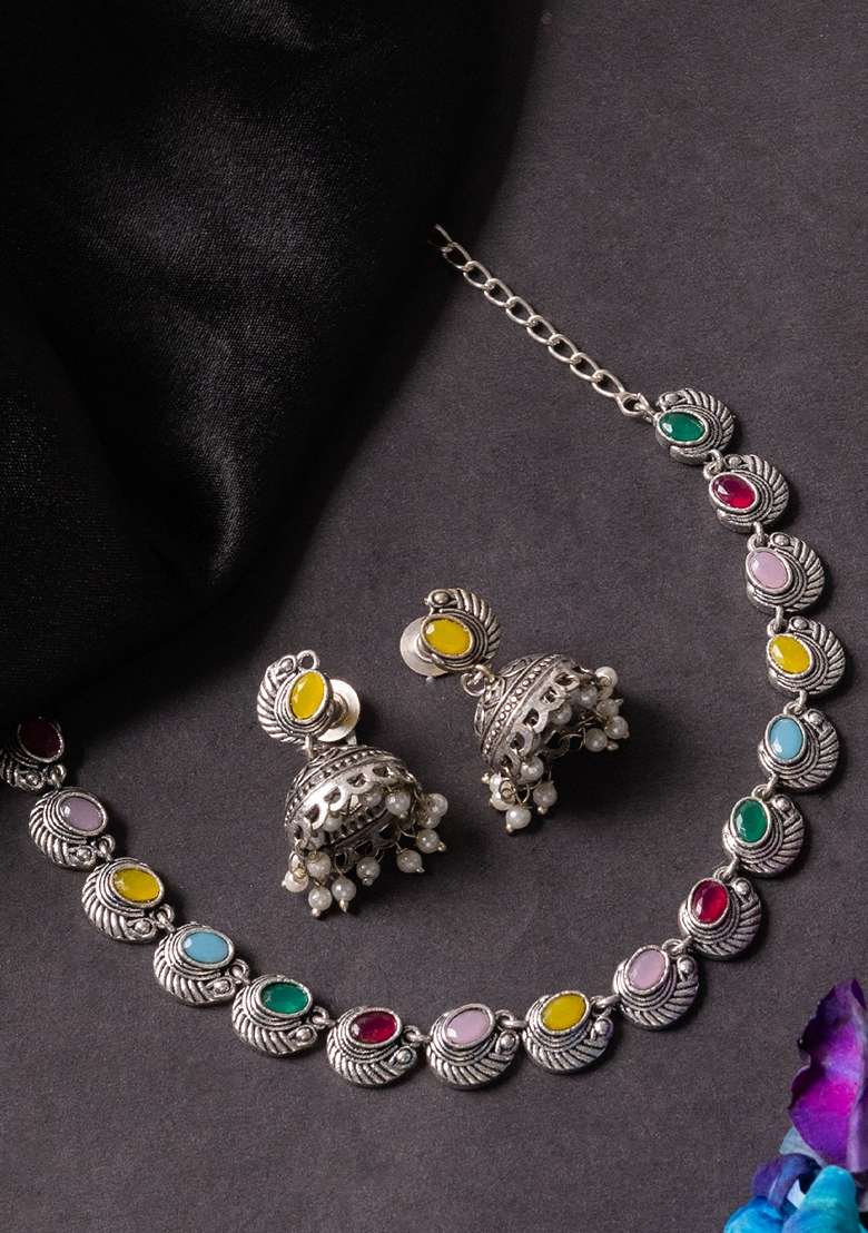 Stones Studded and Beaded Jewellery Set - Indya