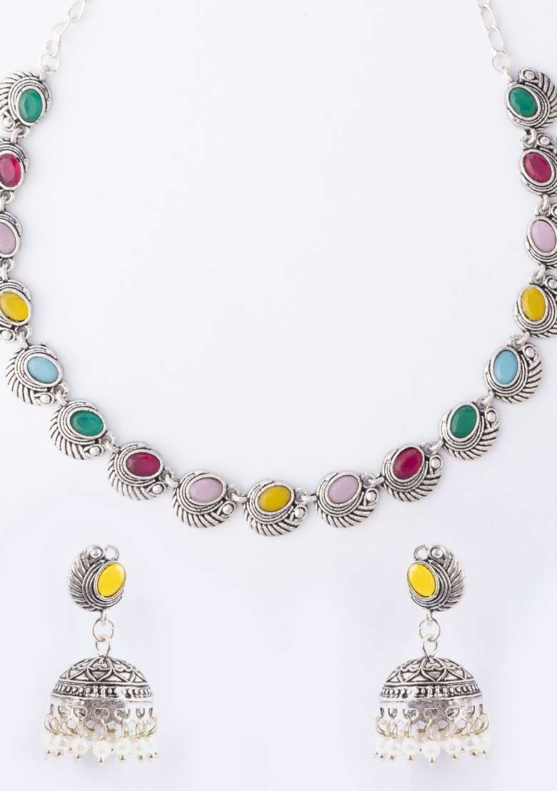 Stones Studded and Beaded Jewellery Set - Indya