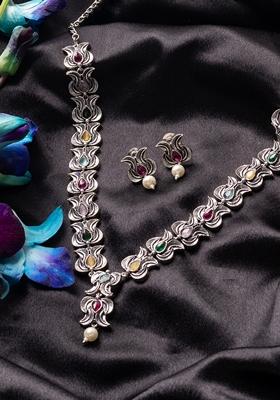 Stone Studded and Beaded Oxidised Jewellery Set