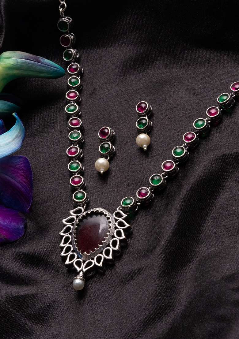 Stones Studded and Beaded Jewellery Set - Indya