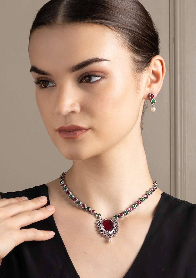 Stones Studded and Beaded Jewellery Set - Indya