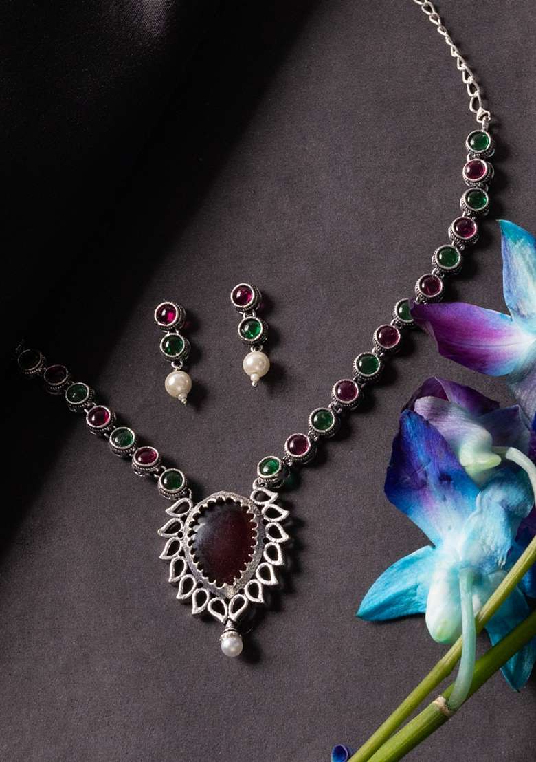 Stones Studded and Beaded Jewellery Set - Indya