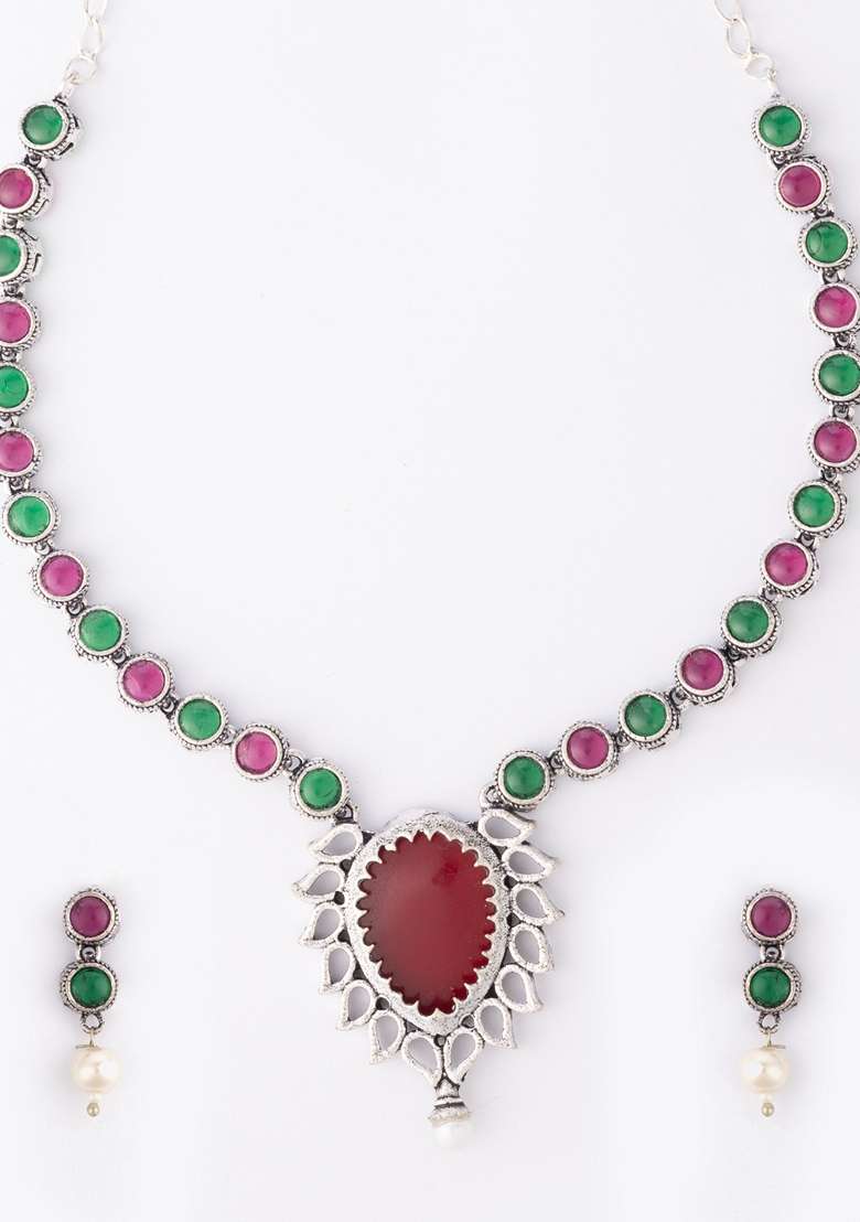 Stones Studded and Beaded Jewellery Set - Indya