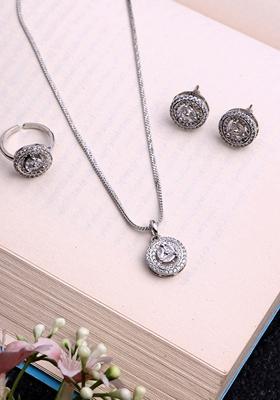 Silver Plated Cubic Zirconia Stone Studded Jewellery Set