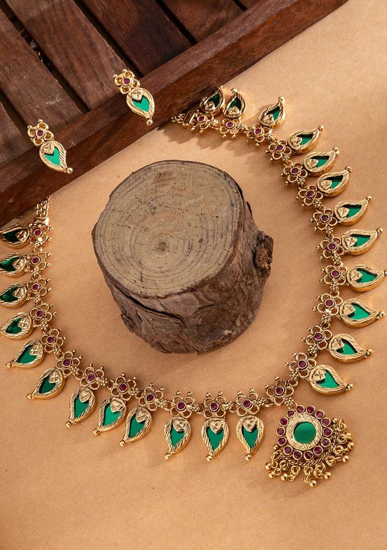 Gold Plated Stones Studded Jewellery Set - Indya