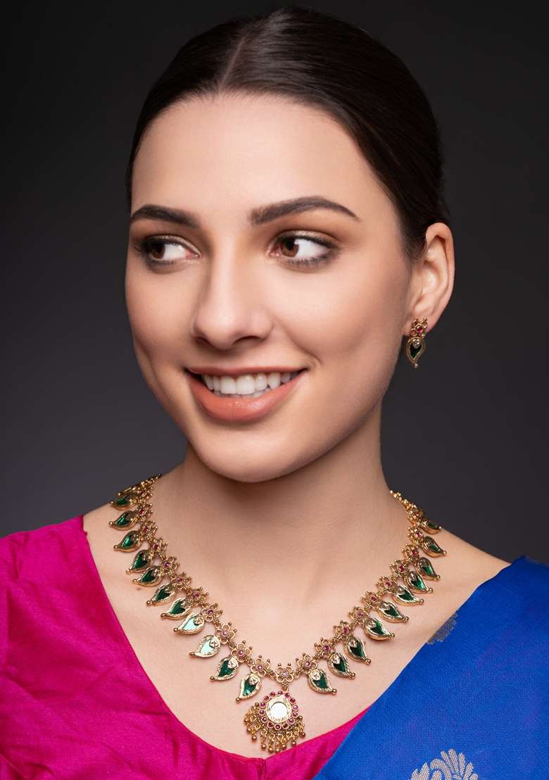 Gold Plated Stones Studded Jewellery Set - Indya