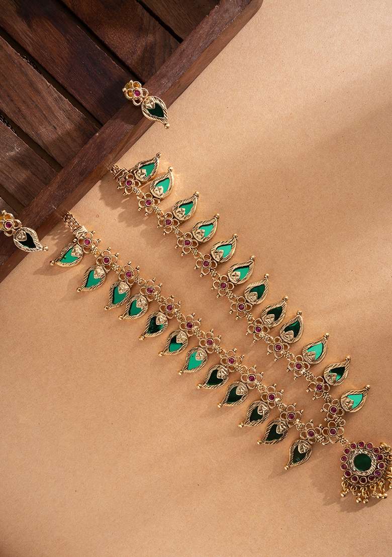 Gold Plated Stones Studded Jewellery Set - Indya