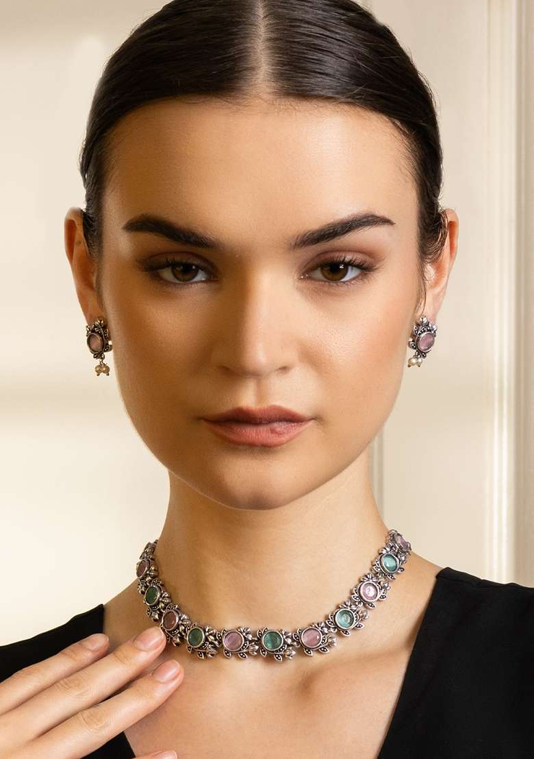 Stones Studded and Beaded Jewellery Set - Indya