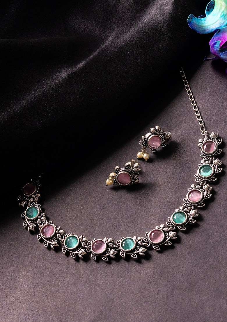 Stones Studded and Beaded Jewellery Set - Indya