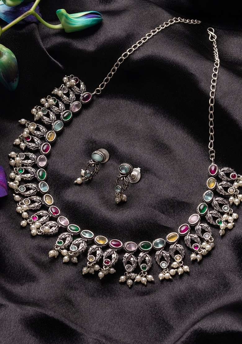 Stones Studded and Beaded Jewellery Set - Indya