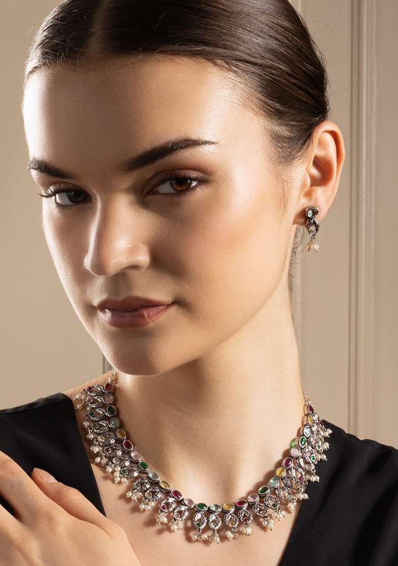 Stones Studded and Beaded Jewellery Set - Indya