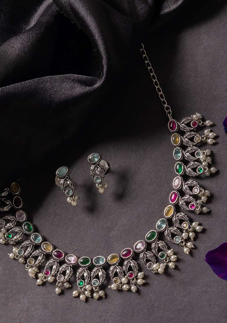 Stones Studded and Beaded Jewellery Set - Indya