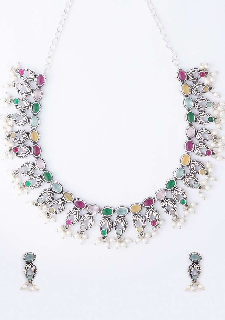 Stones Studded and Beaded Jewellery Set - Indya