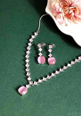 Sliver Plated Cubic Zirconia Stone Studded Jewellery Set