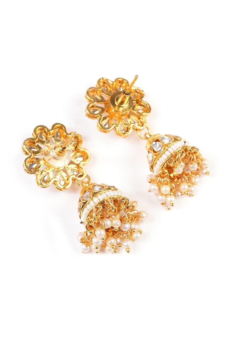 Gold Plated Artificial Stones Studded and Beaded Jewellery Set