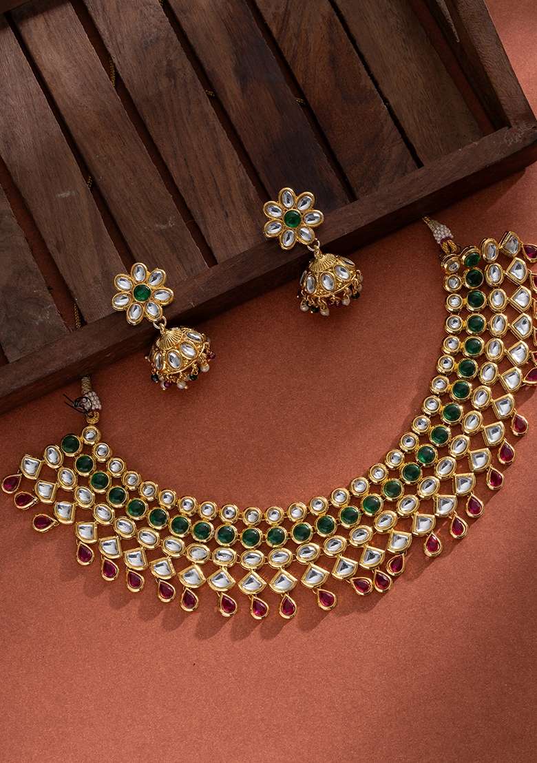 Gold Plated Stones Studded Jewellery Set - Indya