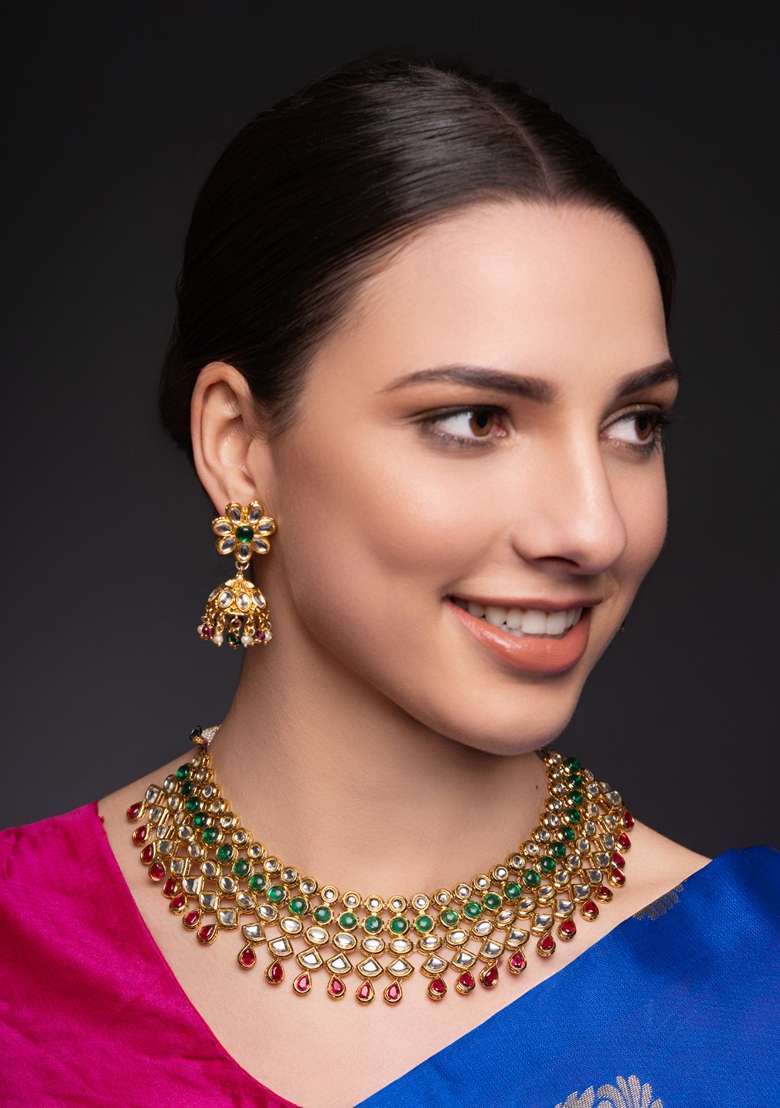 Gold Plated Stones Studded Jewellery Set - Indya