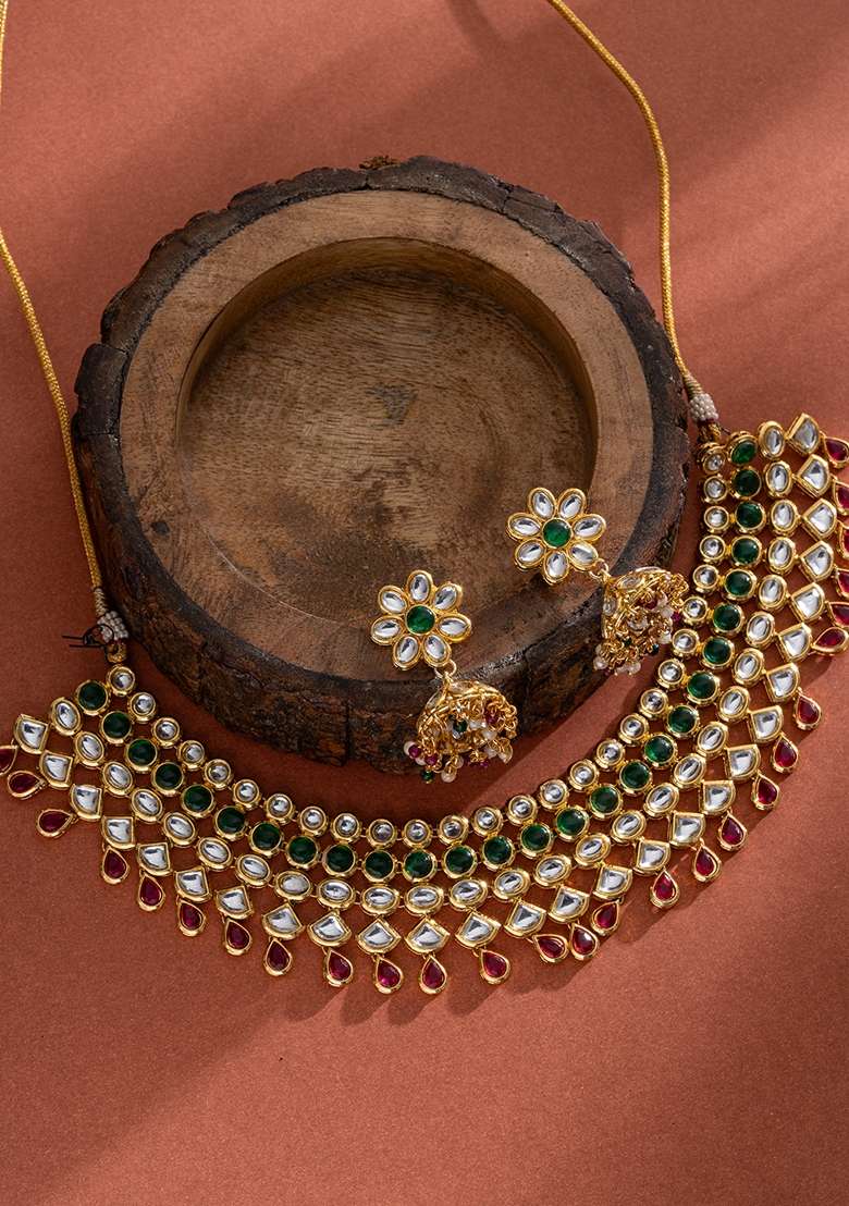 Gold Plated Stones Studded Jewellery Set - Indya