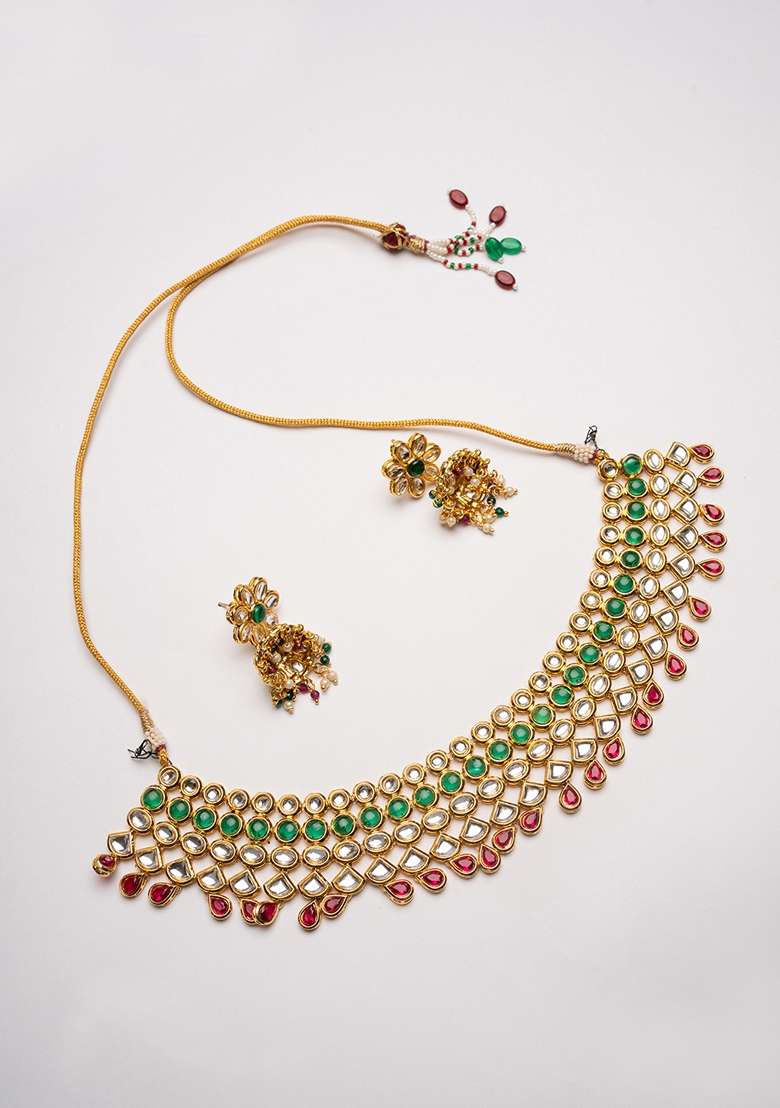 Gold Plated Stones Studded Jewellery Set - Indya