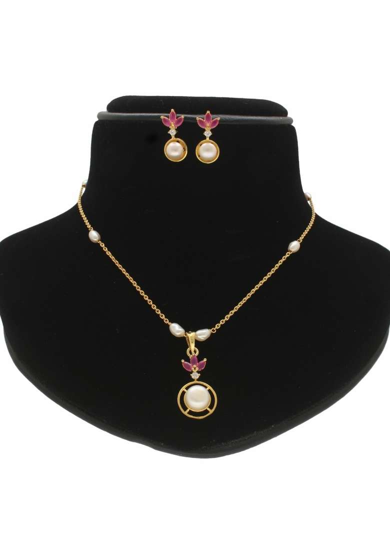 White Gold Plated Alloy Necklace Set - Indya