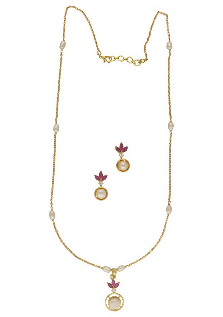 White Gold Plated Alloy Necklace Set - Indya