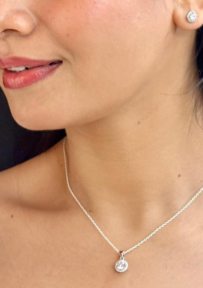 White Gold Plated 925 Silver Necklace Set - Indya
