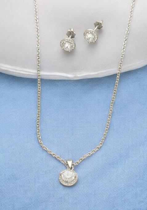 White Gold Plated 925 Silver Necklace Set