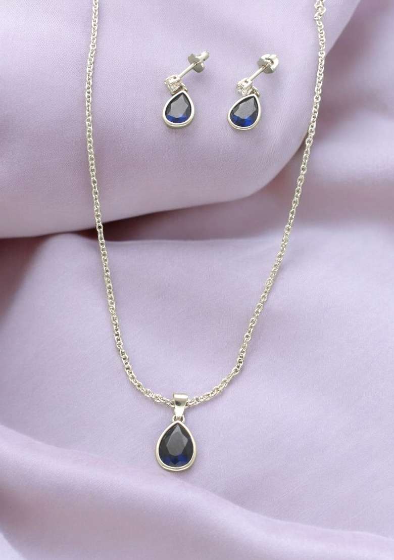 Blue Gold Plated 925 Silver Necklace Set - Indya