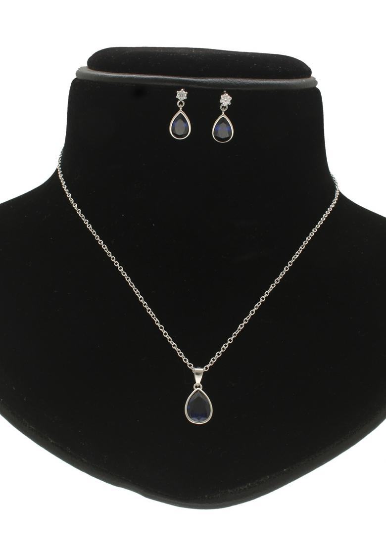 Blue Gold Plated 925 Silver Necklace Set - Indya