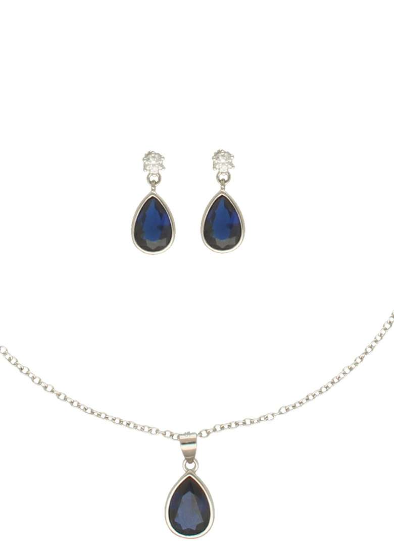 Blue Gold Plated 925 Silver Necklace Set - Indya