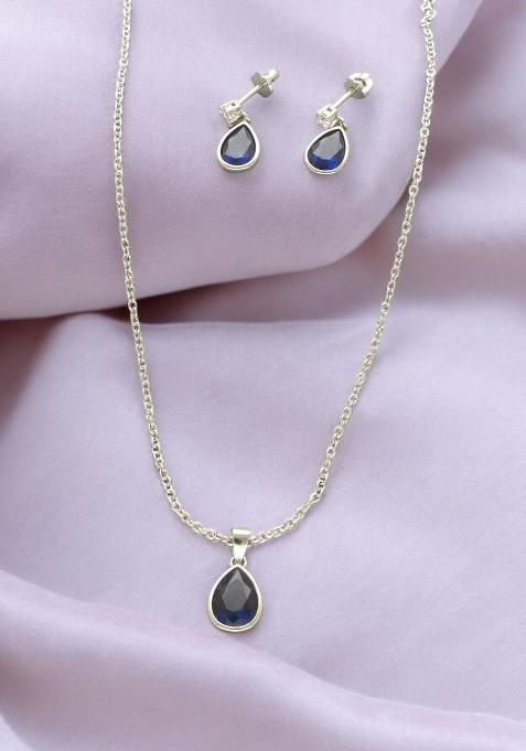 Blue Gold Plated 925 Silver Necklace Set
