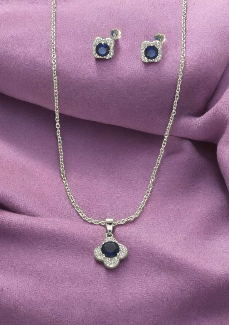Blue Gold Plated 925 Silver Necklace Set - Indya