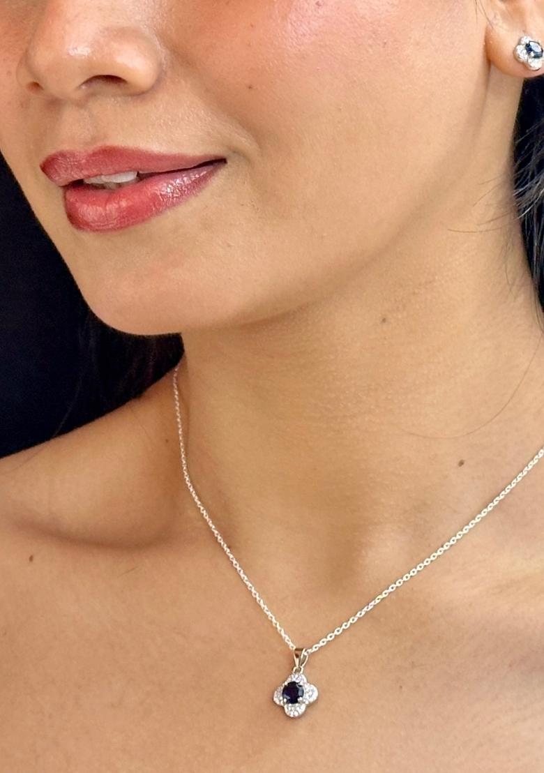 Blue Gold Plated 925 Silver Necklace Set - Indya