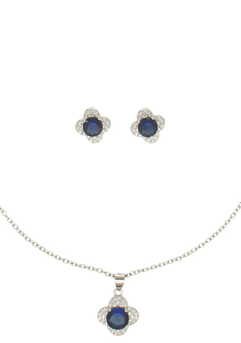 Blue Gold Plated 925 Silver Necklace Set - Indya