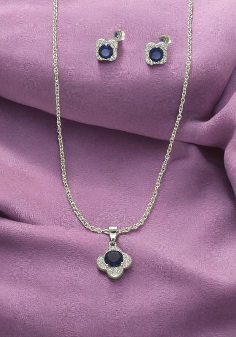 Blue Gold Plated 925 Silver Necklace Set