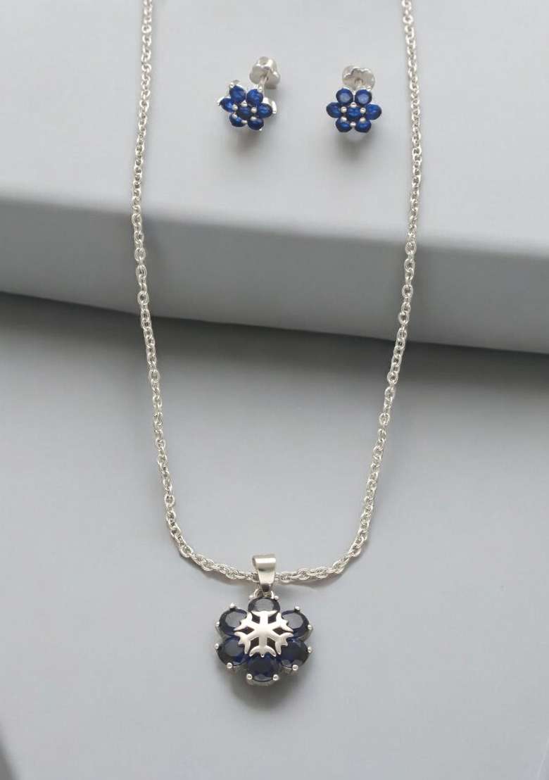 Blue Gold Plated 925 Silver Necklace Set - Indya