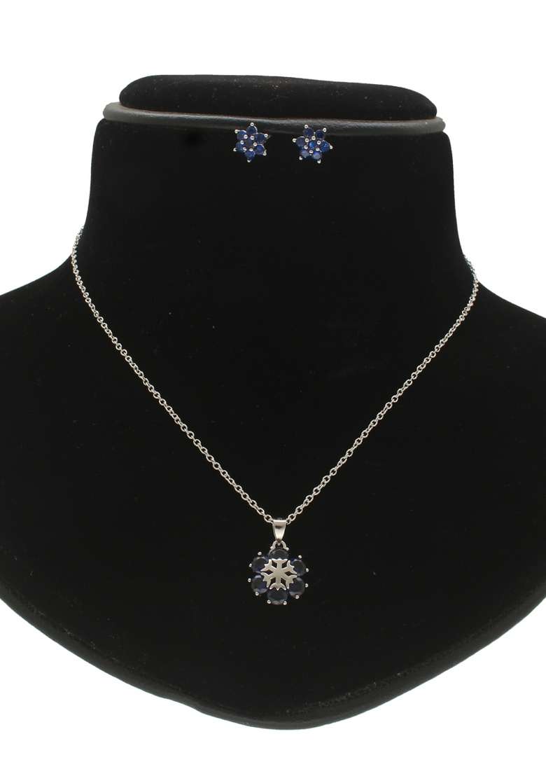 Blue Gold Plated 925 Silver Necklace Set - Indya